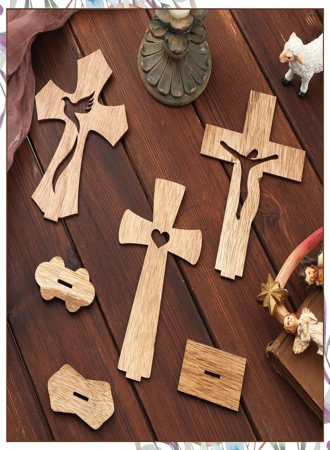 Yuntau 24 Pcs Wooden Crosses Baptism Crafts Centerpieces for Tables Wood Catholic Standing Cross with Bases for Communion Decor Home Tables Decoration Gift, 6 Styles, 6.7 x 4.3 Inch (Brown) - Image 5